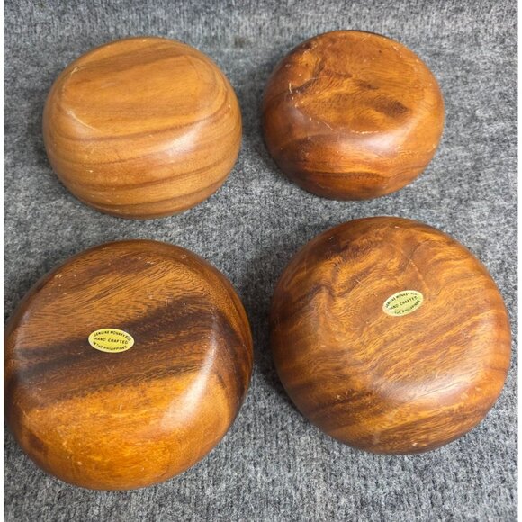 Vintage Monkey Pod Wood Bowls Set of 4 5-5.5″ Handcrafted Philippines Rustic MCM - Picture 6 of 8